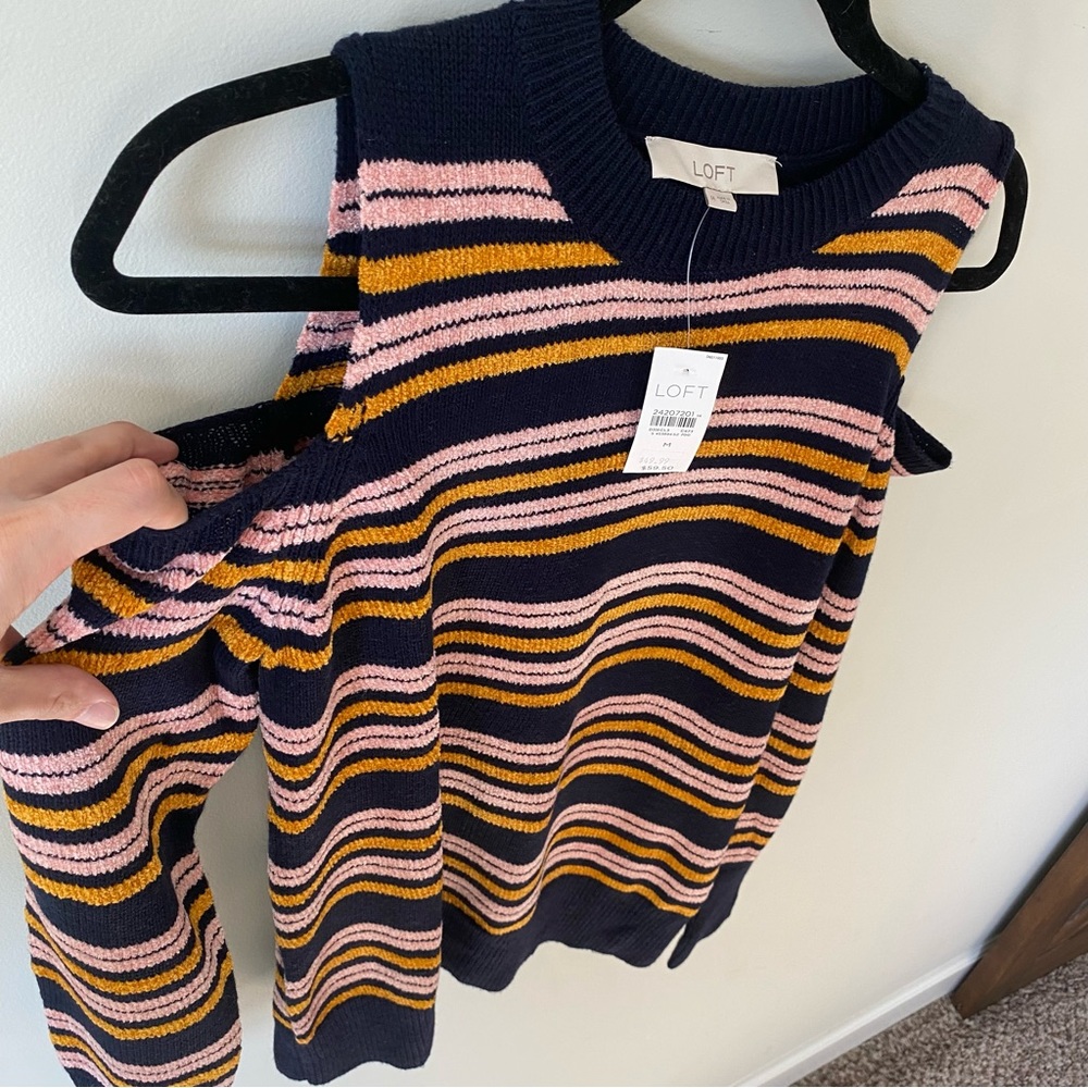 NWT Loft Stripped Open Shoulder Sweater Size Medium